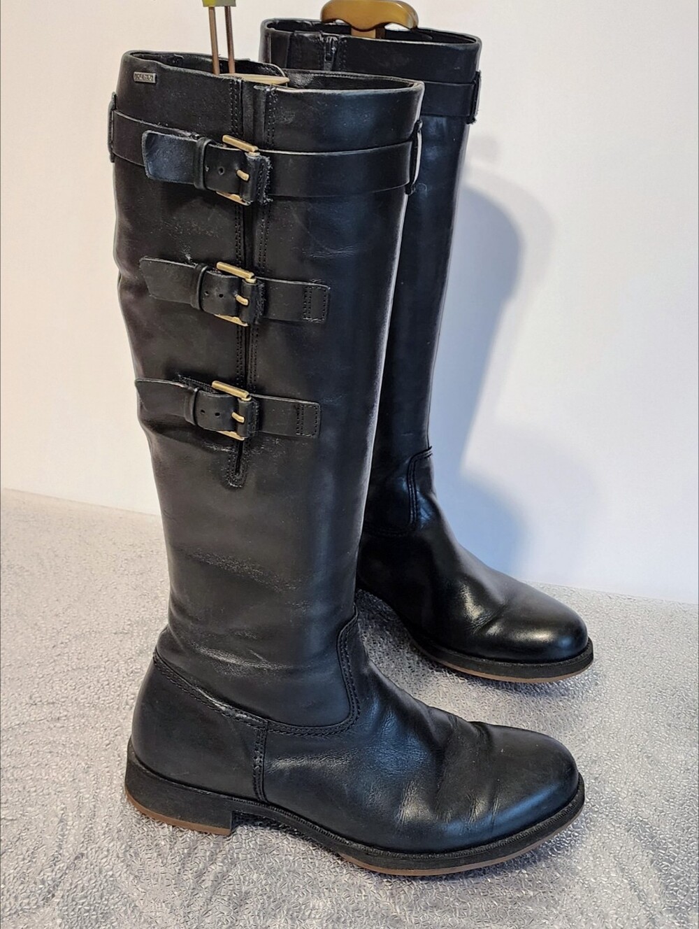 Ecco Goretex $300 Tall Boots Women 38 Black Leather Knee Boots 8 Saunter